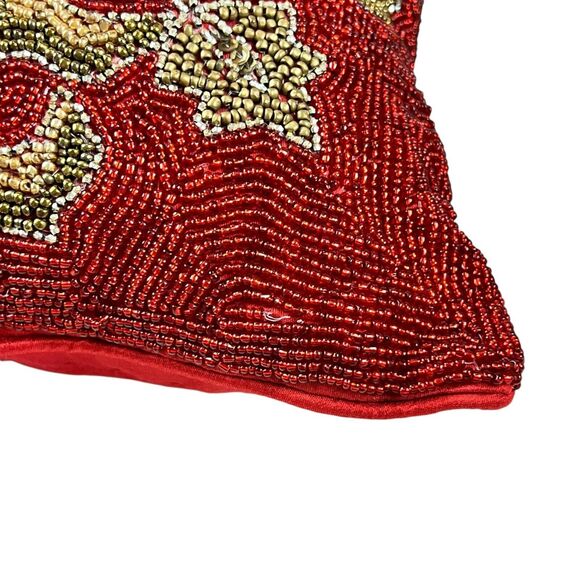 x3 Pier 1 Red Satin Heavily Beaded Geometric Snowflake Festive Pillows Holiday - Picture 12 of 12